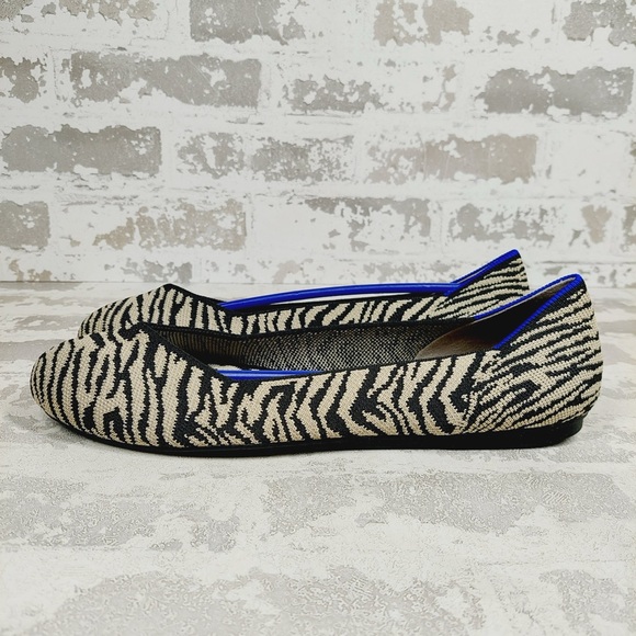 NEW Rothy’s Black White Zebra Print Textured Knit Slip On Ballet Flats V72
